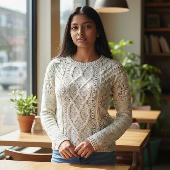 Hollister Sweaters - Hollister Cream Cable Knit Sweater with Lace Details Small